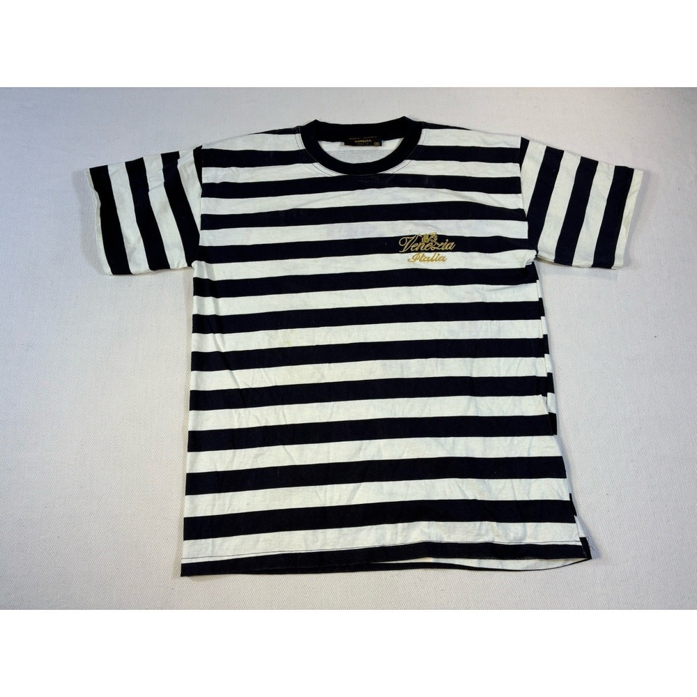 Vintage Venezia Italia‎ Relaxed Elegance Striped T Shirt Mens Medium Blue White